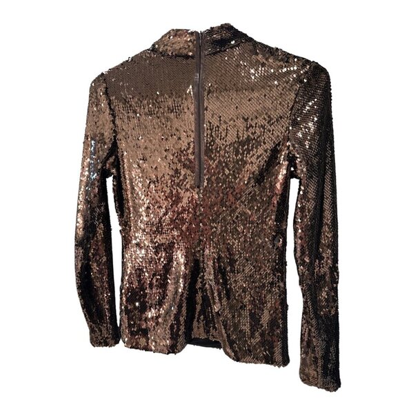 Ted Baker Lovato Sequin Top High Neck Brown Zipper Back Size 0, Pre-Owned EUC - Picture 5 of 9